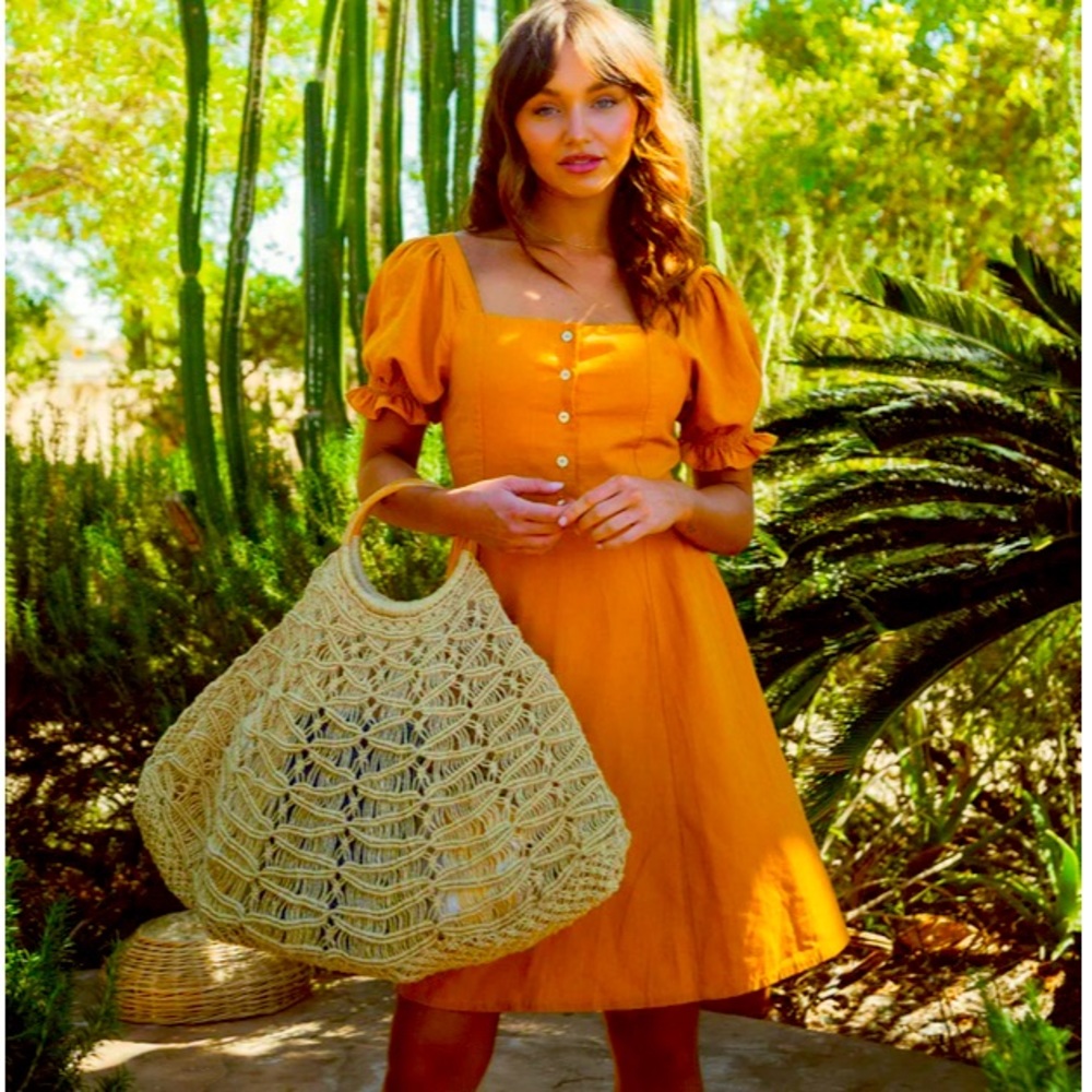 Cyndy Mini Dress Marigold Tamga Designs Yellow European Flax Linen Sustainable